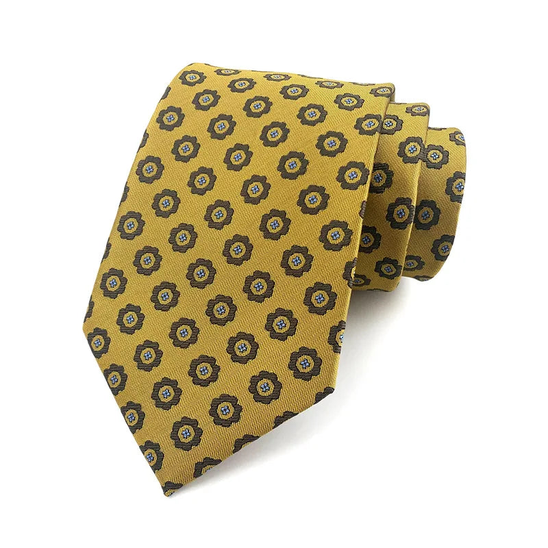 Yellow Floral Dot Tie Luxury 8cm Jacquard Neck Tie Necktie
