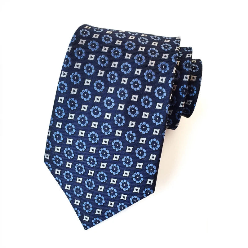 Blue Floral Dot Tie Luxury 8cm Jacquard Neck Tie Necktie