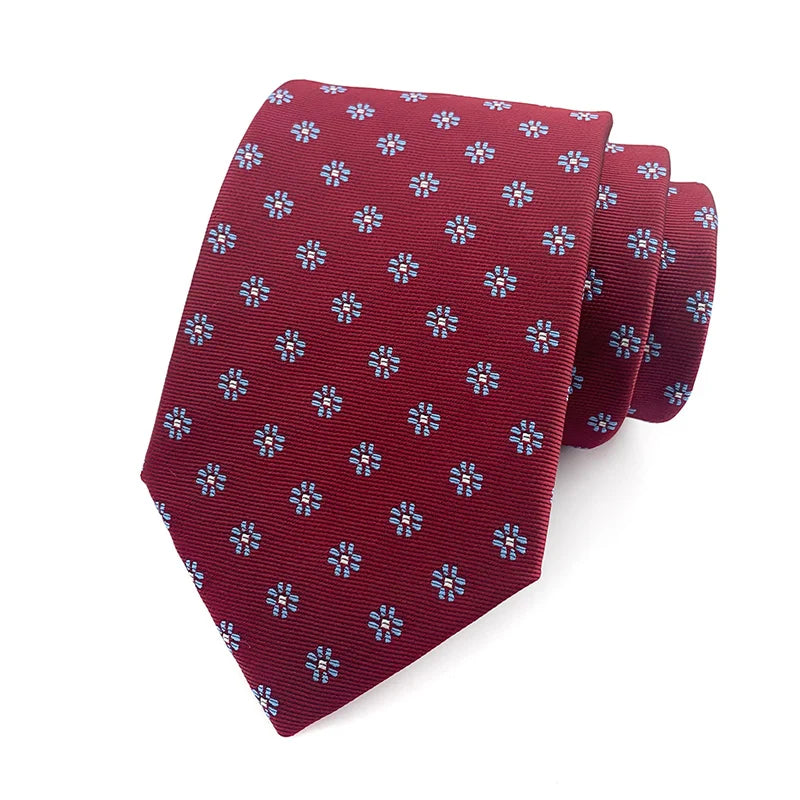 Red Floral Dot Tie Luxury 8cm Jacquard Neck Tie Necktie