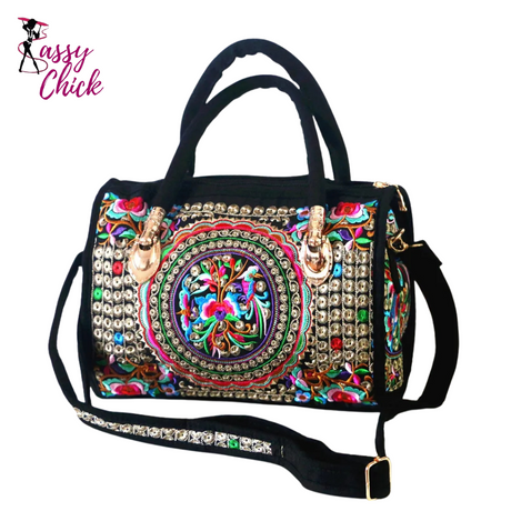 Floral Embroidered Vintage Bag Sassy Chick Logo