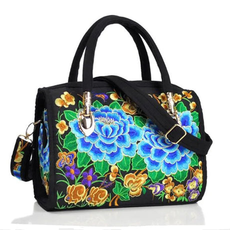 green blue Floral Embroidered Vintage Bag