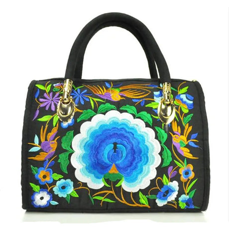 white blue Floral Embroidered Vintage Bag
