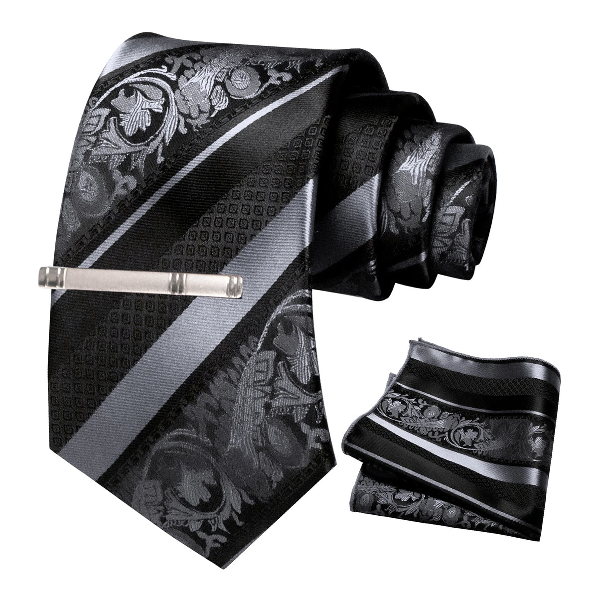 Floral Necktie 8cm Pocket Square Tie Clip Business Suits