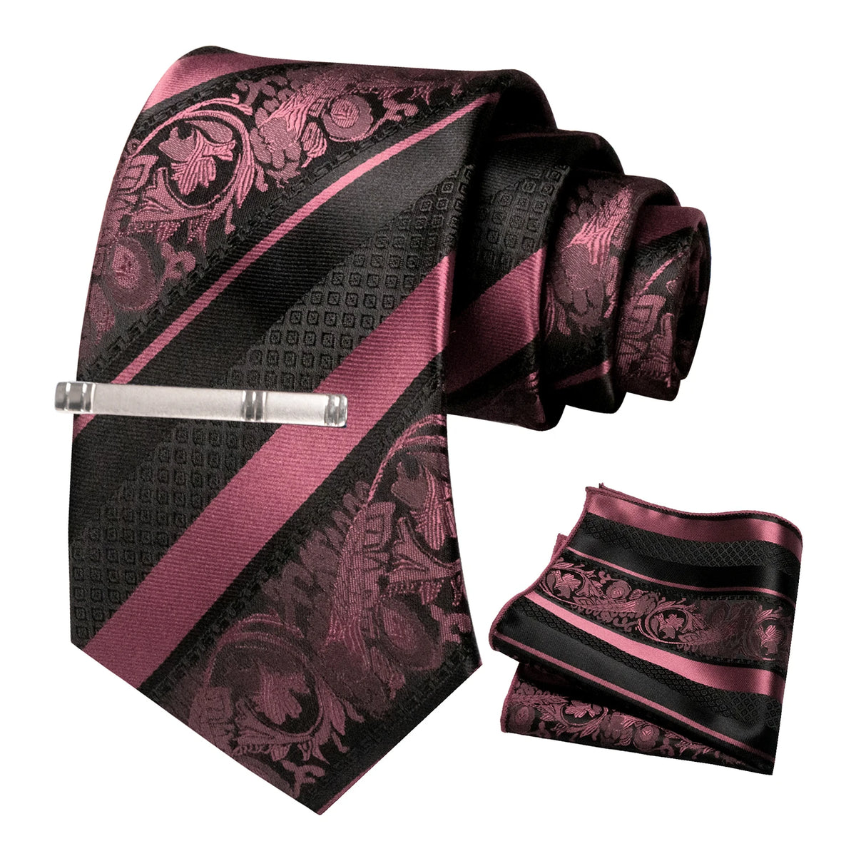 Floral Necktie 8cm Pocket Square Tie Clip Business Suits
