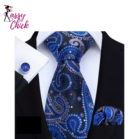Floral Paisley Pocket Square Cufflinks Set Necktie Set Sassy Chick Logo