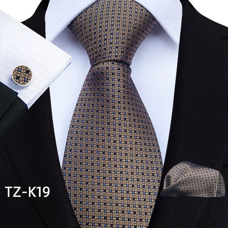 Brown Floral Paisley Pocket Square Cufflinks Set Necktie Set