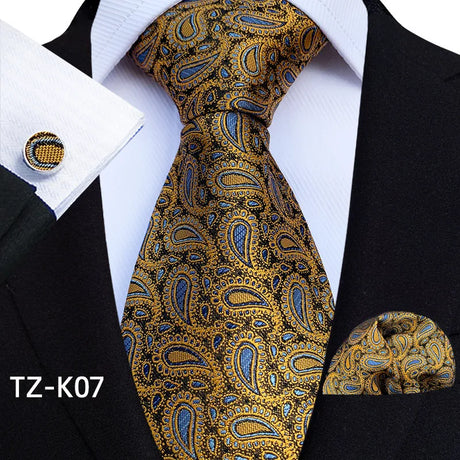 Gold Floral Paisley Pocket Square Cufflinks Set Necktie Set
