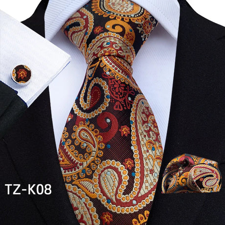 Floral Paisley Pocket Square Cufflinks Set Necktie Set