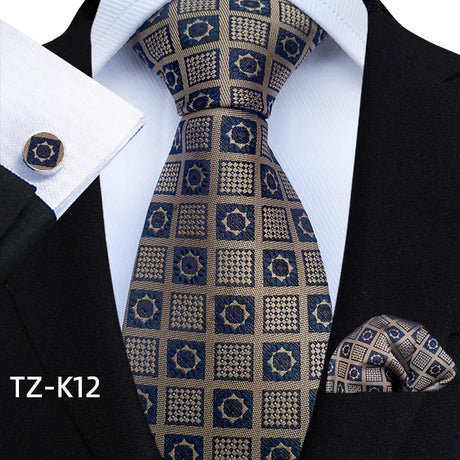 Brown Floral Paisley Pocket Square Cufflinks Set Necktie Set