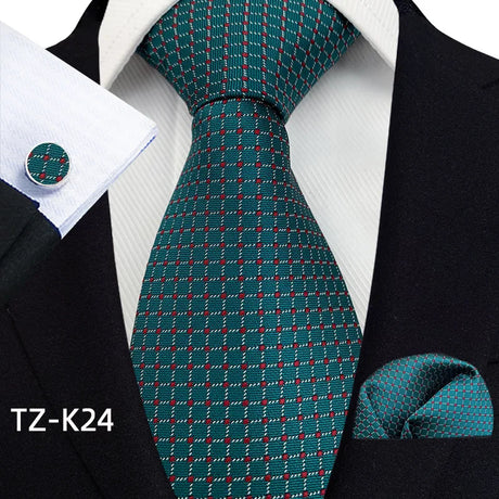 Green Floral Paisley Pocket Square Cufflinks Set Necktie Set