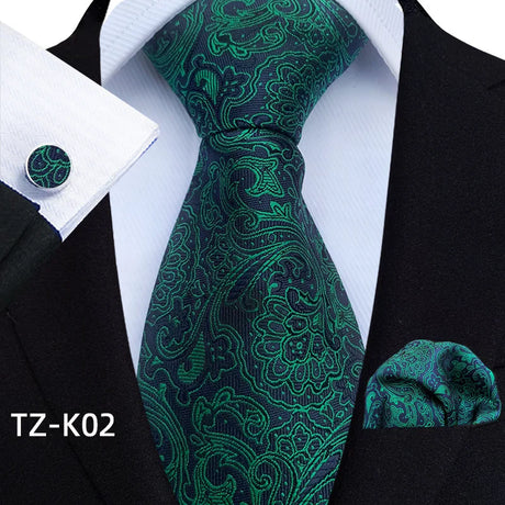 Green Floral Paisley Pocket Square Cufflinks Set Necktie Set