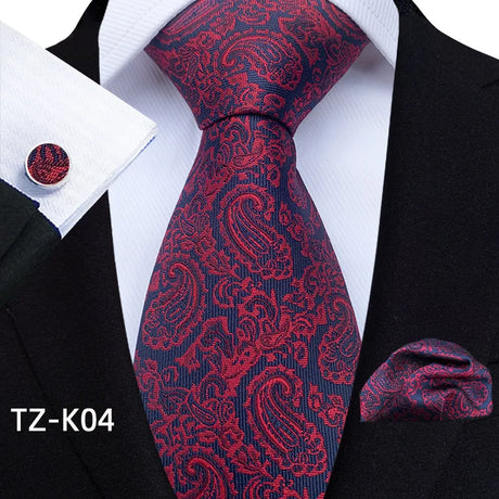 Red Floral Paisley Pocket Square Cufflinks Set Necktie Set