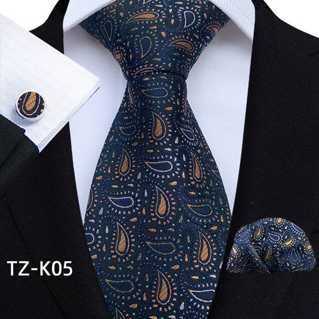 Blue Floral Paisley Pocket Square Cufflinks Set Necktie Set