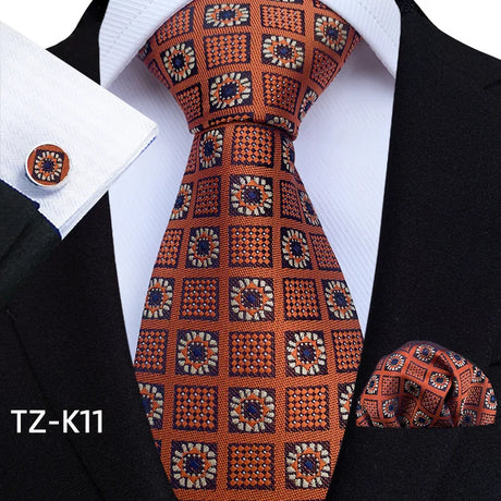 Orange Floral Paisley Pocket Square Cufflinks Set Necktie Set
