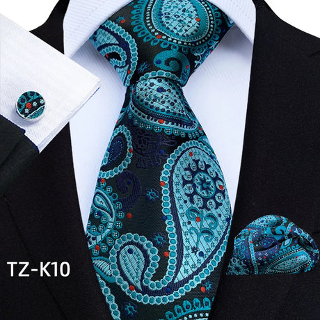 Blue Floral Paisley Pocket Square Cufflinks Set Necktie Set