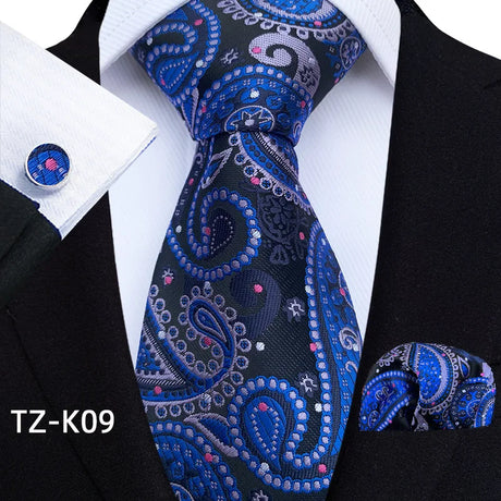 Blue Floral Paisley Pocket Square Cufflinks Set Necktie Set