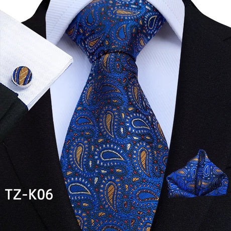 Blue Floral Paisley Pocket Square Cufflinks Set Necktie Set