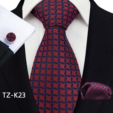 Red Floral Paisley Pocket Square Cufflinks Set Necktie Set