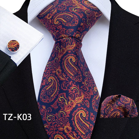 Red Floral Paisley Pocket Square Cufflinks Set Necktie Set