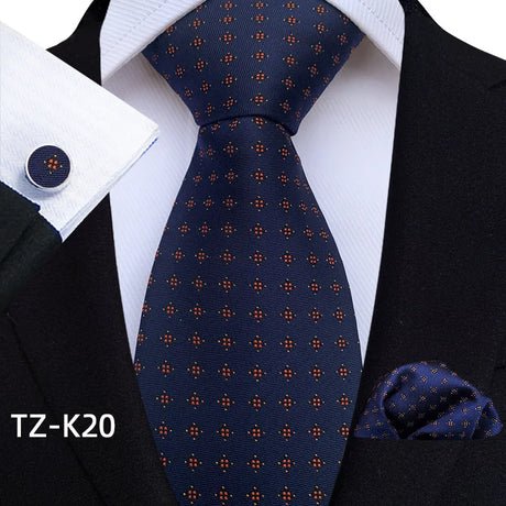 Blue Floral Paisley Pocket Square Cufflinks Set Necktie Set