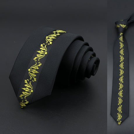 Black Yellow Floral Paisley Slim Ties