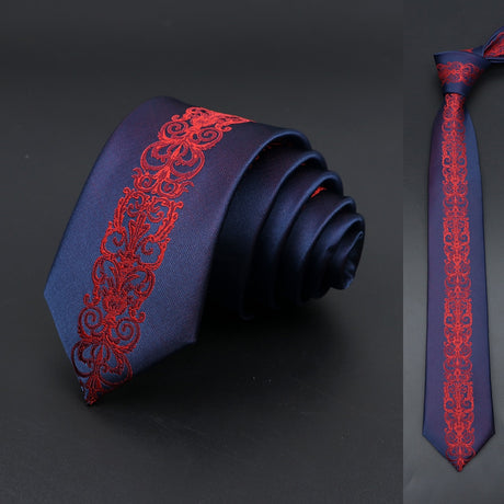 Black Red Floral Paisley Slim Ties