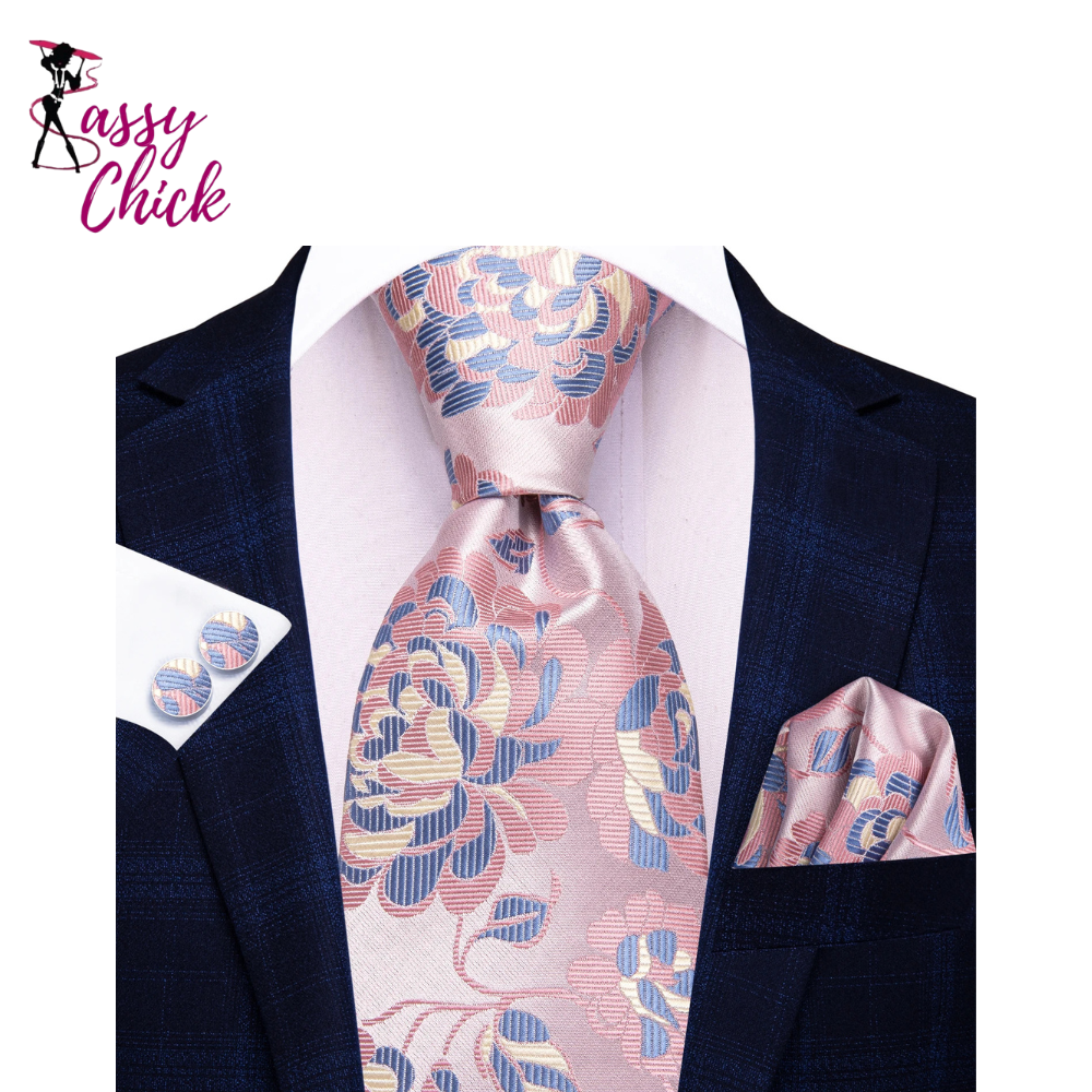 Floral Pink Elegant Handkerchief Cufflinks Necktie Sassy Chick Logo
