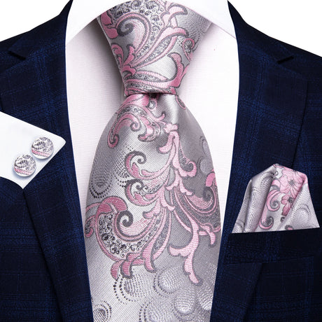 Floral Pink Elegant Handkerchief Cufflinks Necktie