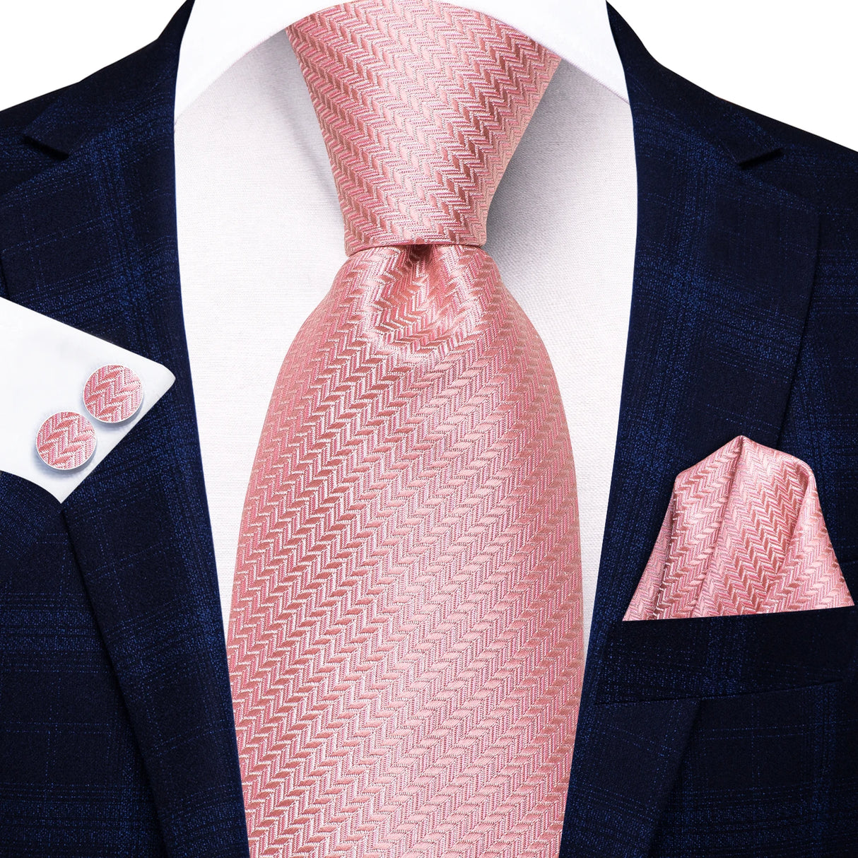 Floral Pink Elegant Handkerchief Cufflinks Necktie