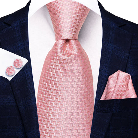 Floral Pink Elegant Handkerchief Cufflinks Necktie