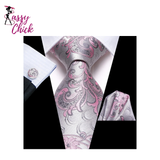 Floral Pink Silver Hanky Cufflink Silk Necktie Sassy Chick Logo