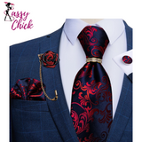 Floral Red 8cm Tie with Metal Ring Set Sassy Chick Logo