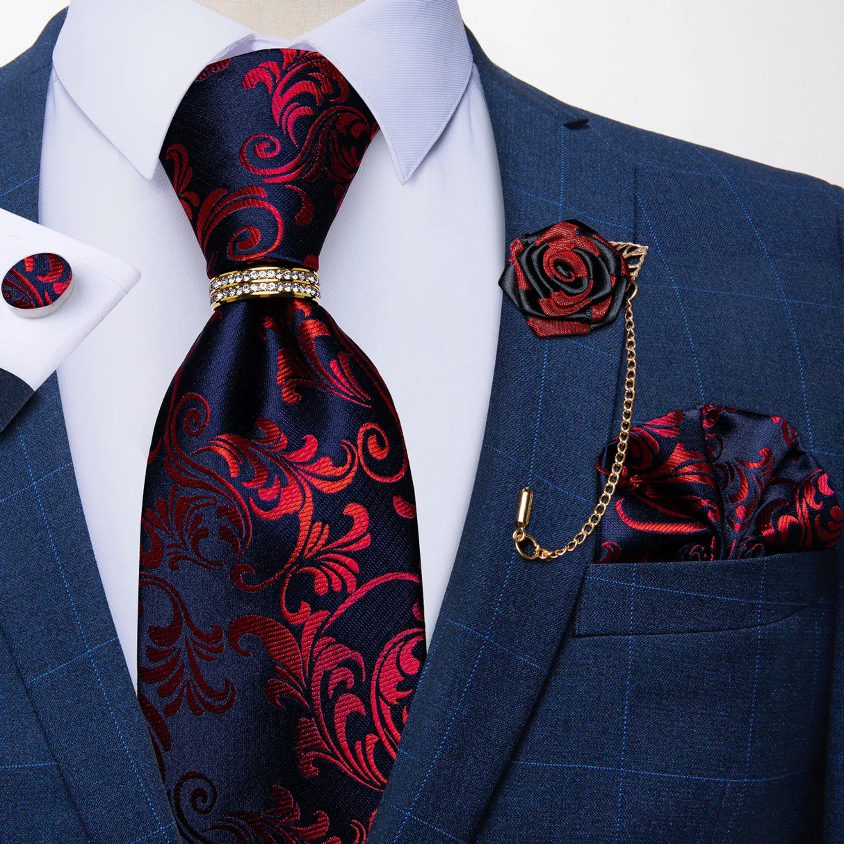 Floral red necktie set