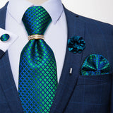 blue green geometric design necktie set