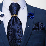 dark blue floral necktie set