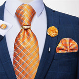 orange grey square design necktie set