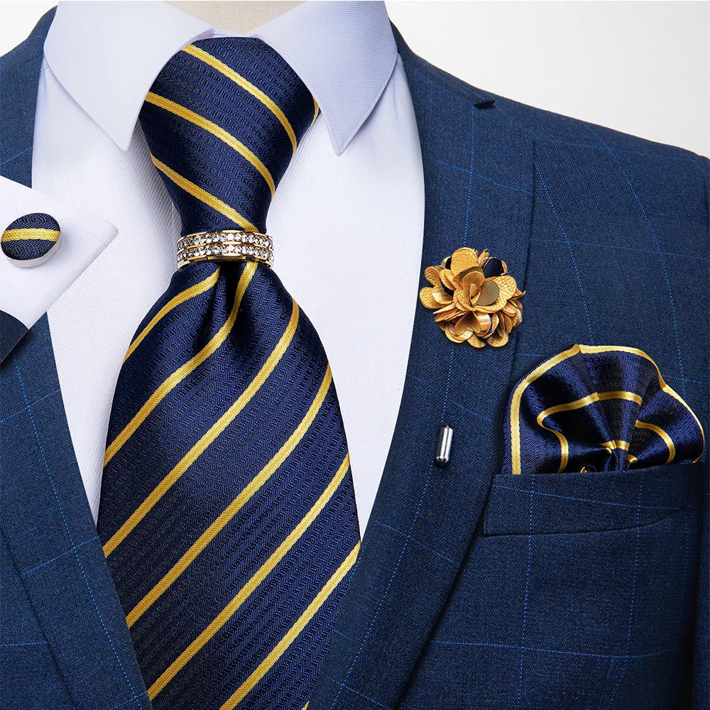 blue gold line design necktie set