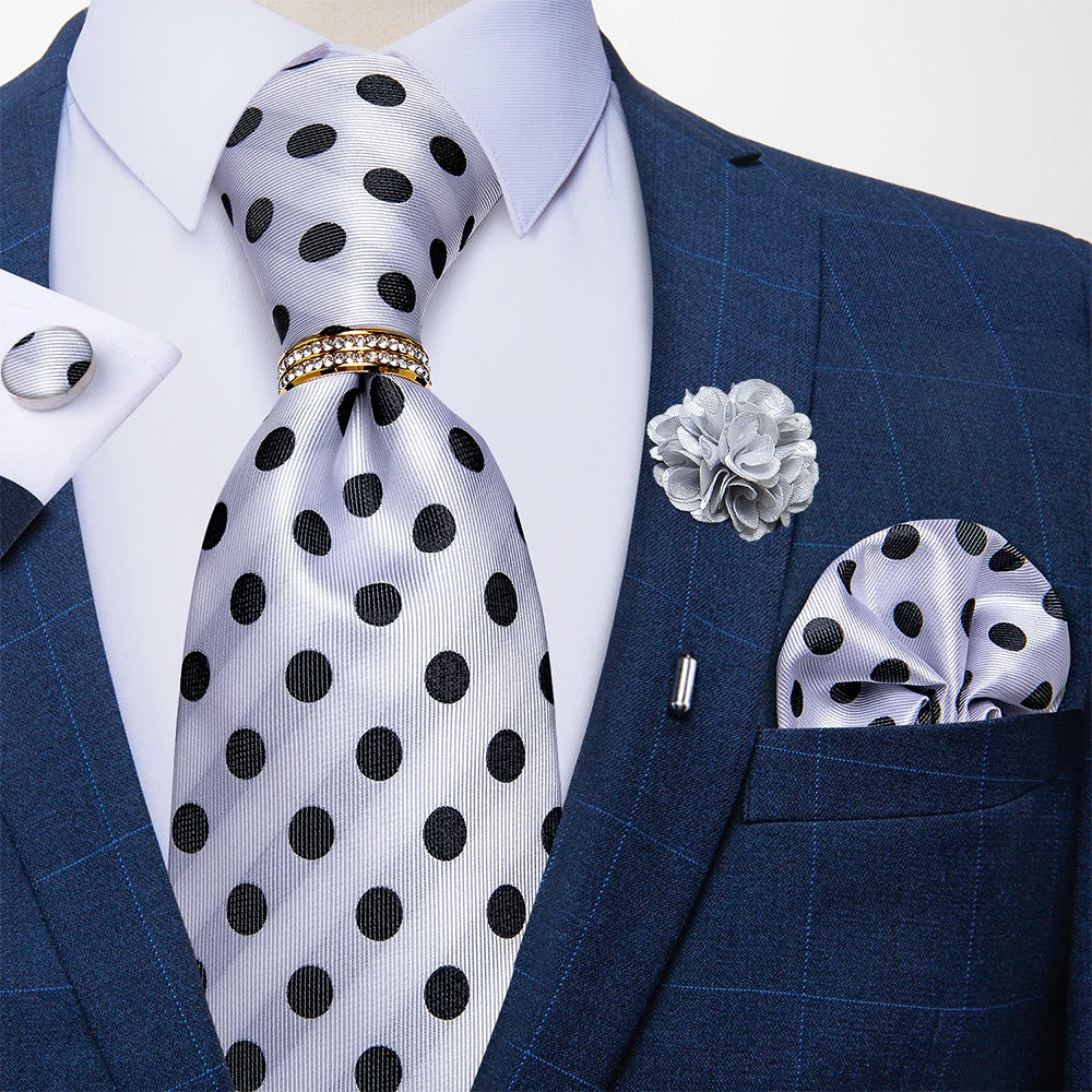 white black dot design necktie set
