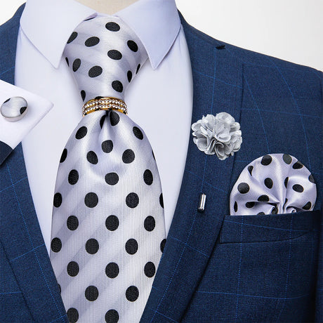 white black dot design necktie set