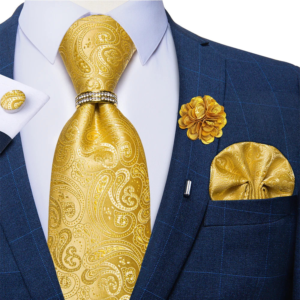 yellow floral design necktie set