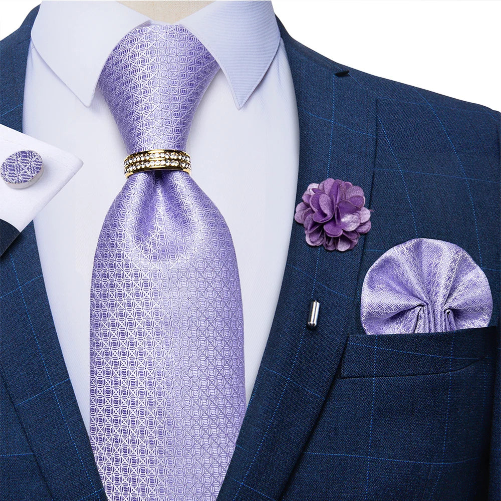purple geometric design necktie set