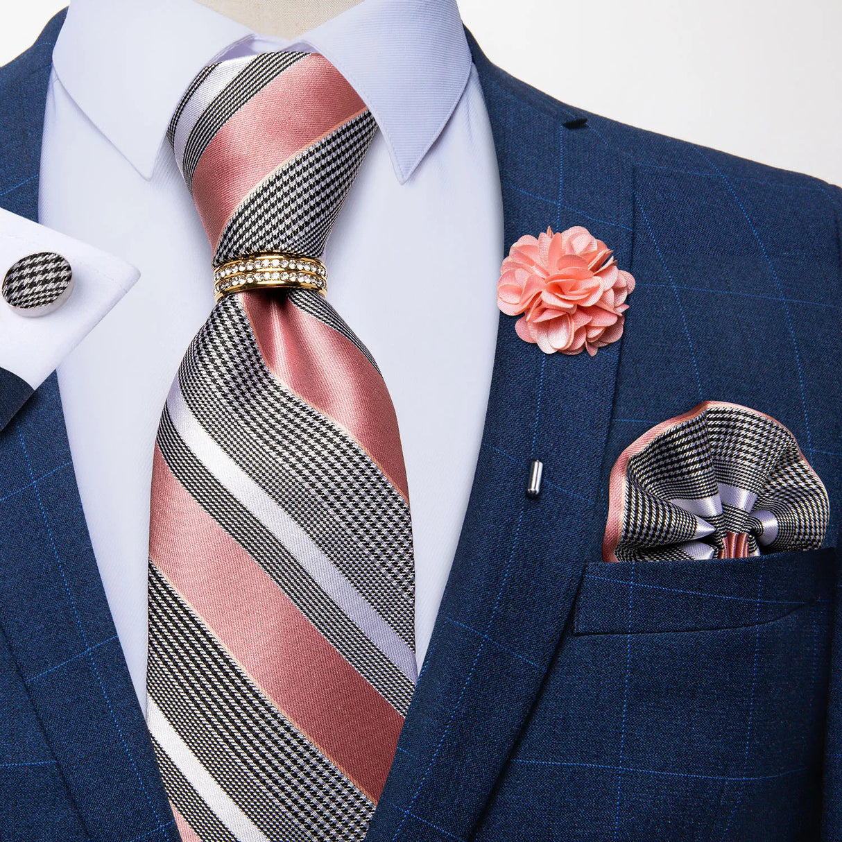 pink grey necktie set