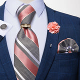 pink grey necktie set