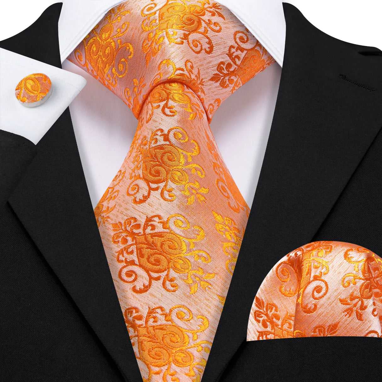 orange floral pattern tie set