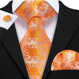 orange floral pattern tie set