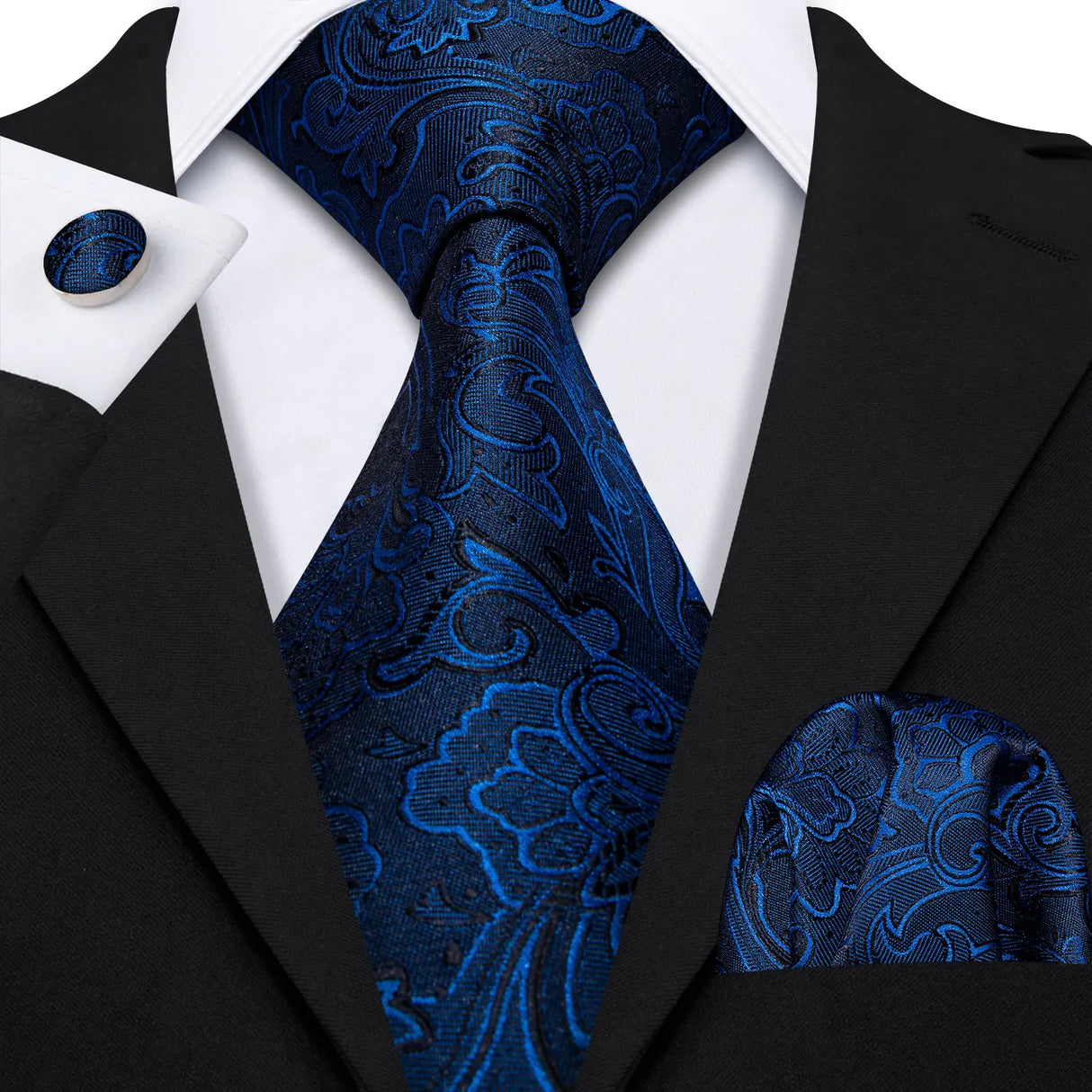 black blue floral pattern tie set