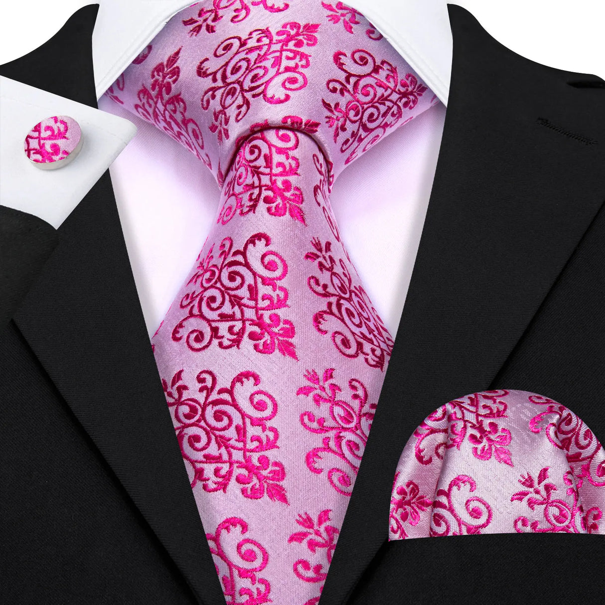 pink red floral pattern tie set