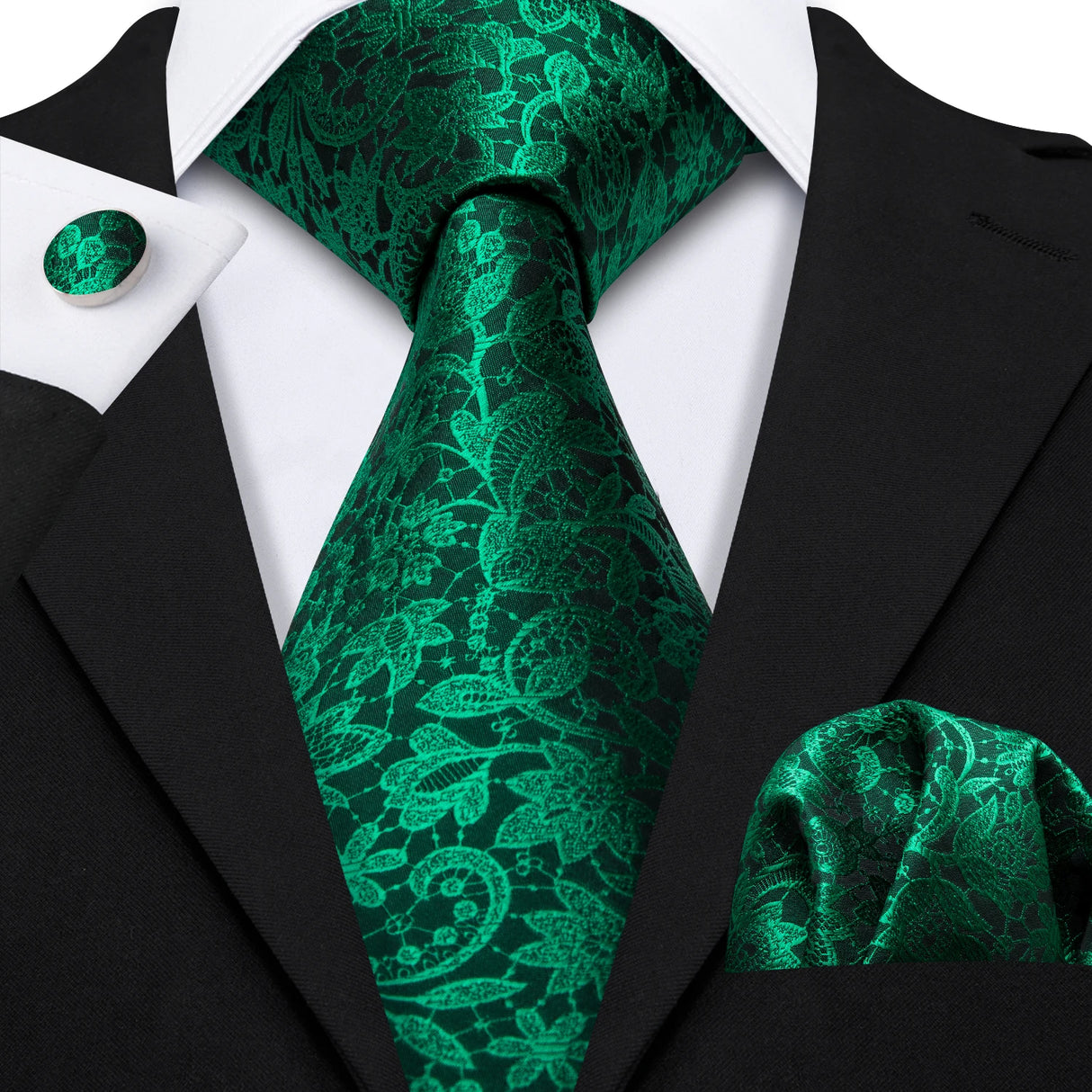 green floral pattern tie set
