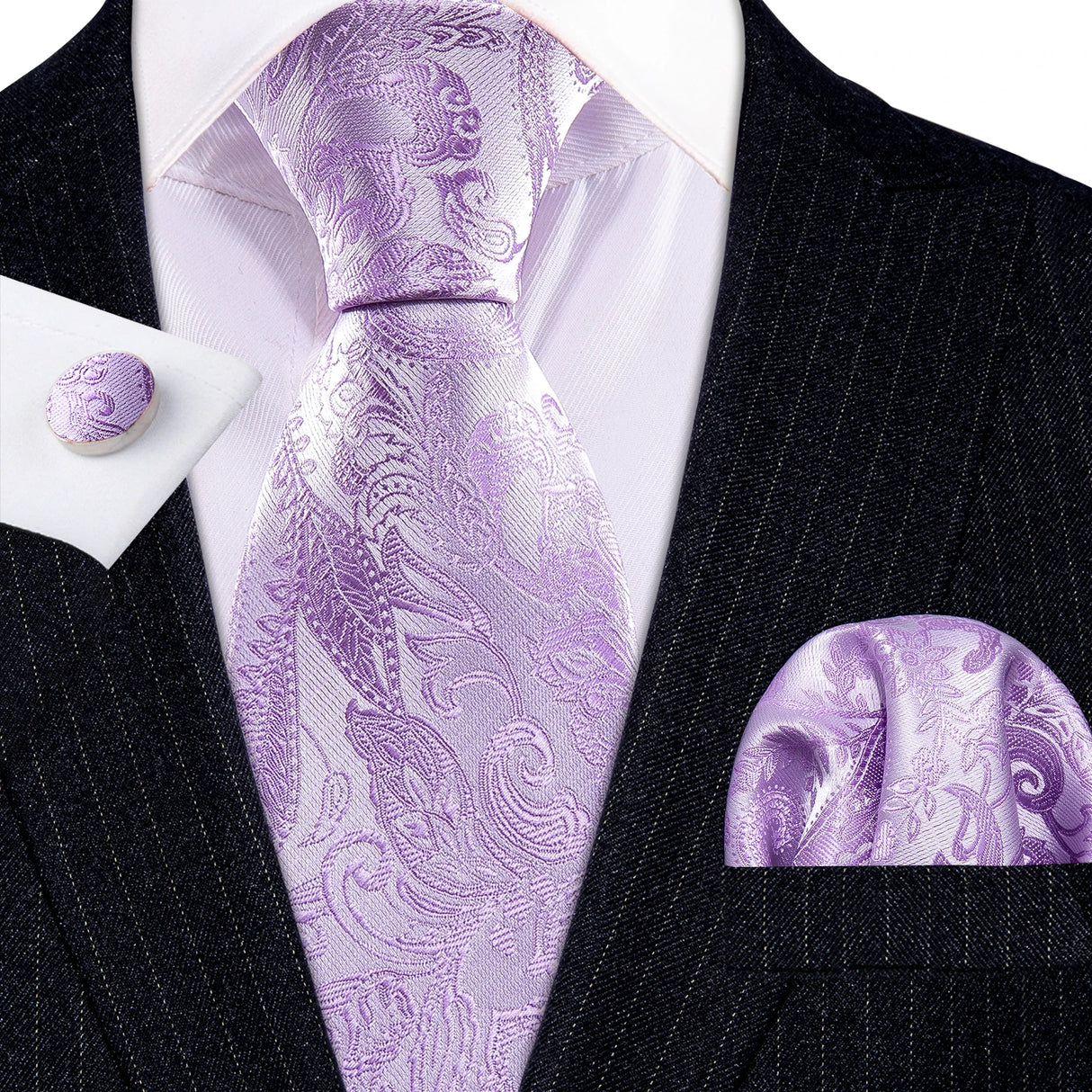 purple floral pattern tie set