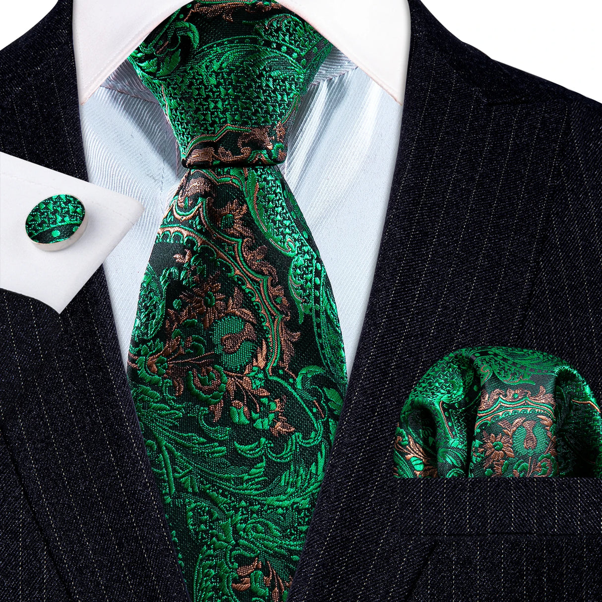 green black floral pattern tie set